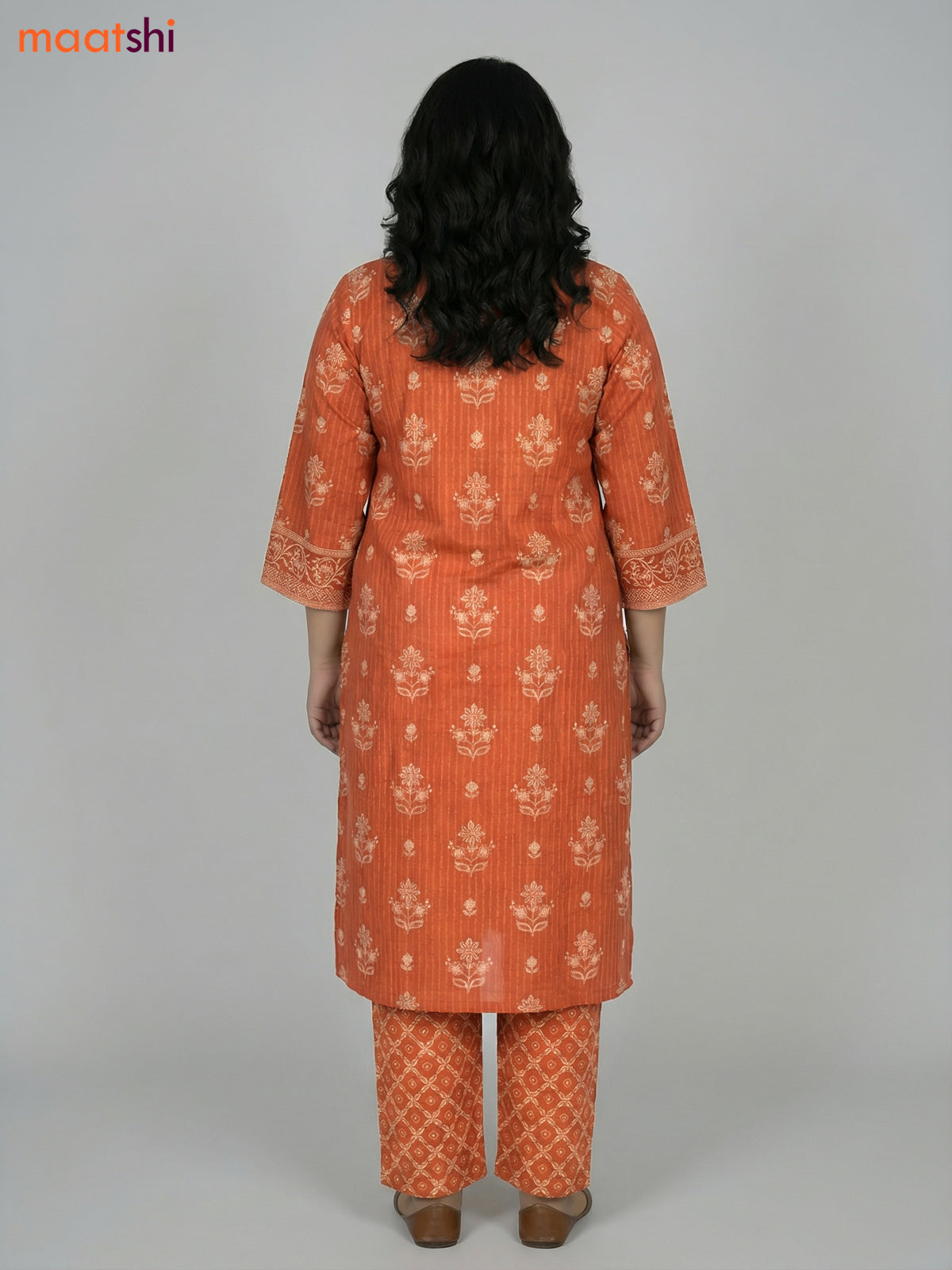 Rustic Orange Cotton Printed Straight Suit