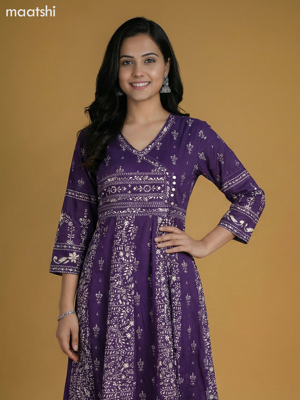 Violet Cotton Printed Anarkali Suit