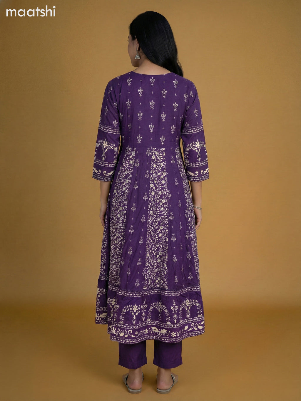 Violet Cotton Printed Anarkali Suit