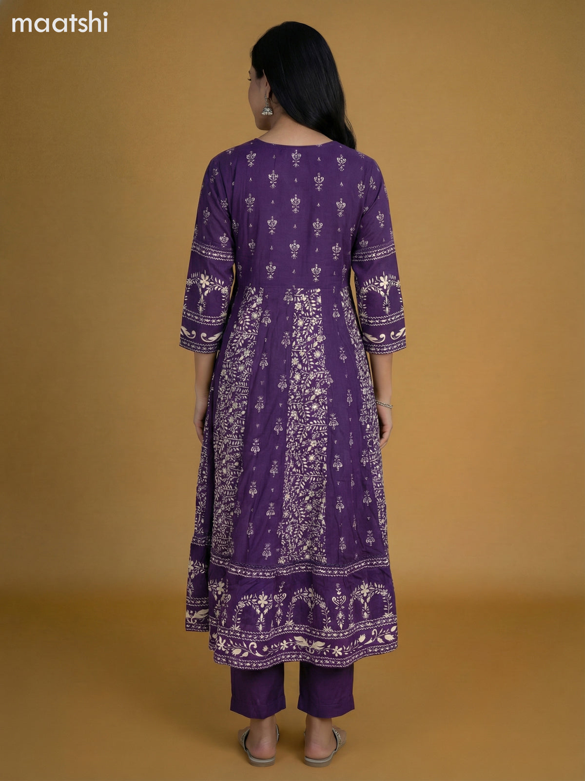 Violet Cotton Printed Anarkali Suit