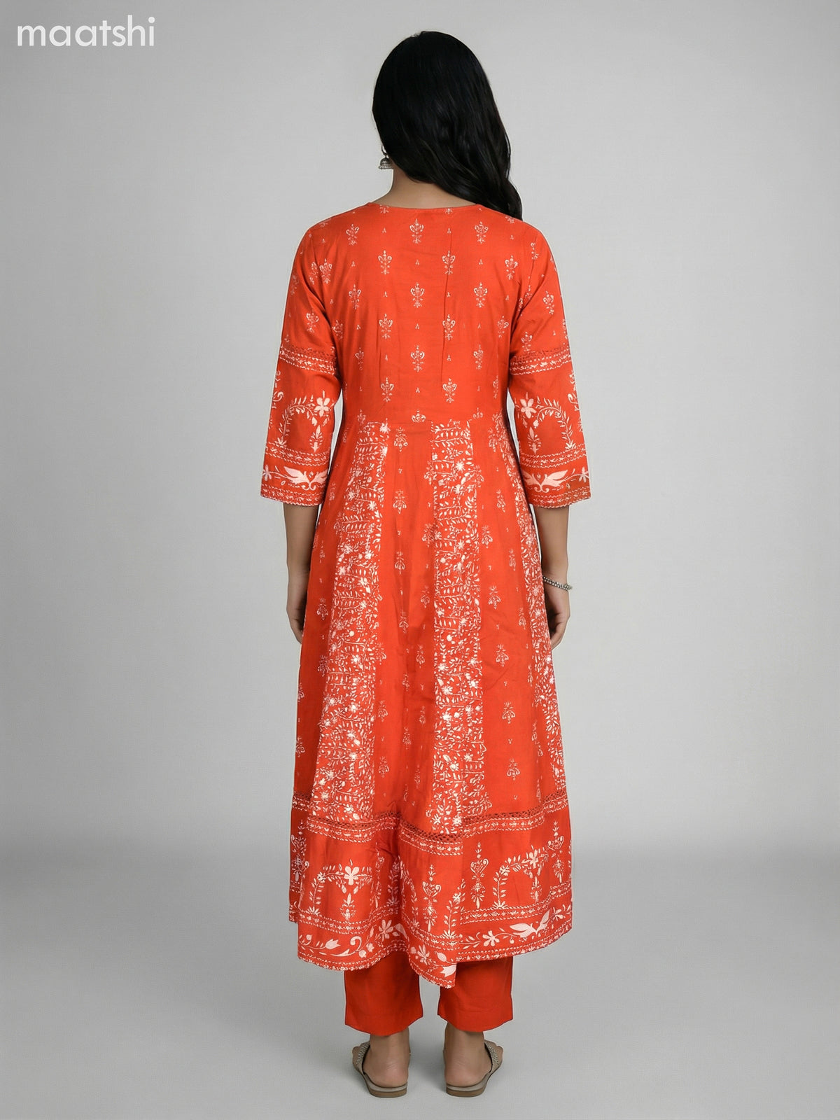 Rustic Orange Cotton Printed Anarkali Suit