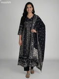 Black Cotton Printed Anarkali Suit
