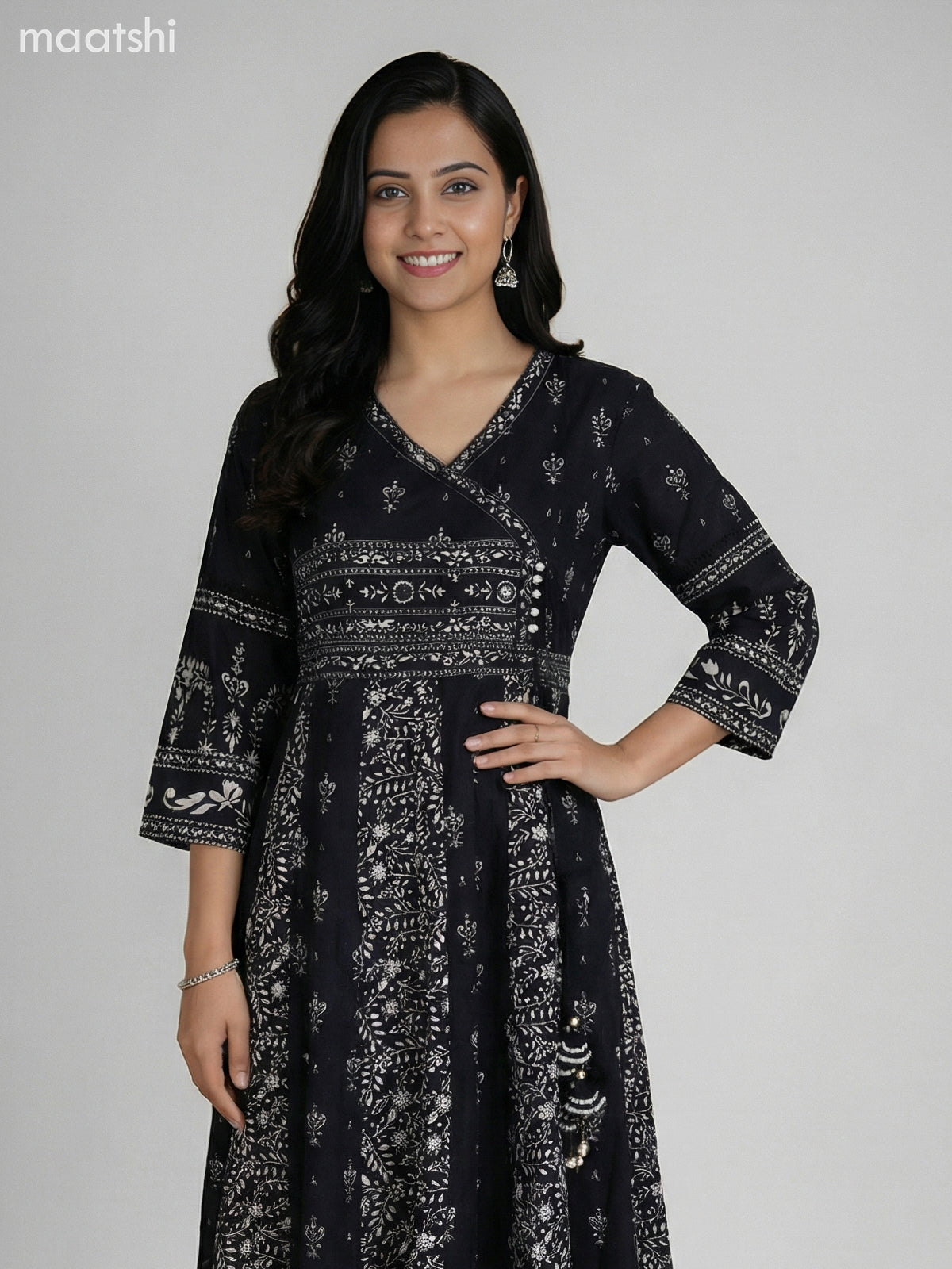 Black Cotton Printed Anarkali Suit