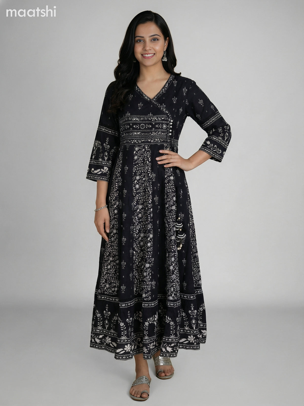 Black Cotton Printed Anarkali Suit