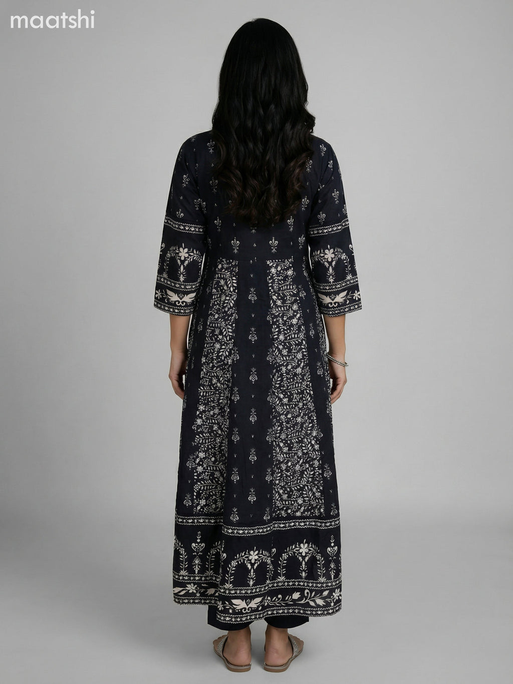 Black Cotton Printed Anarkali Suit