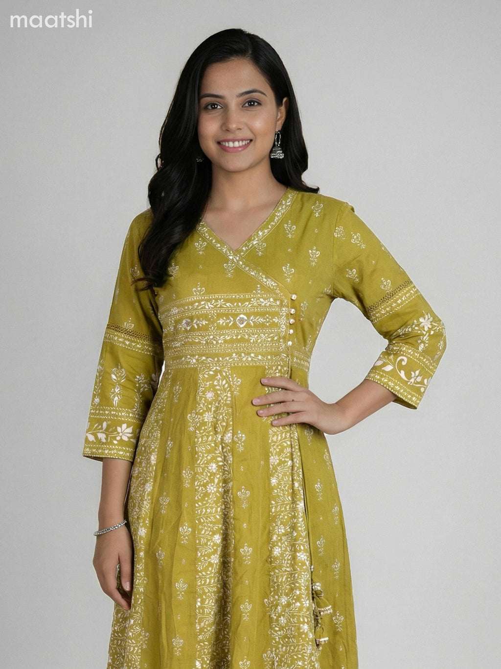 Light Green Cotton Printed Anarkali Suit