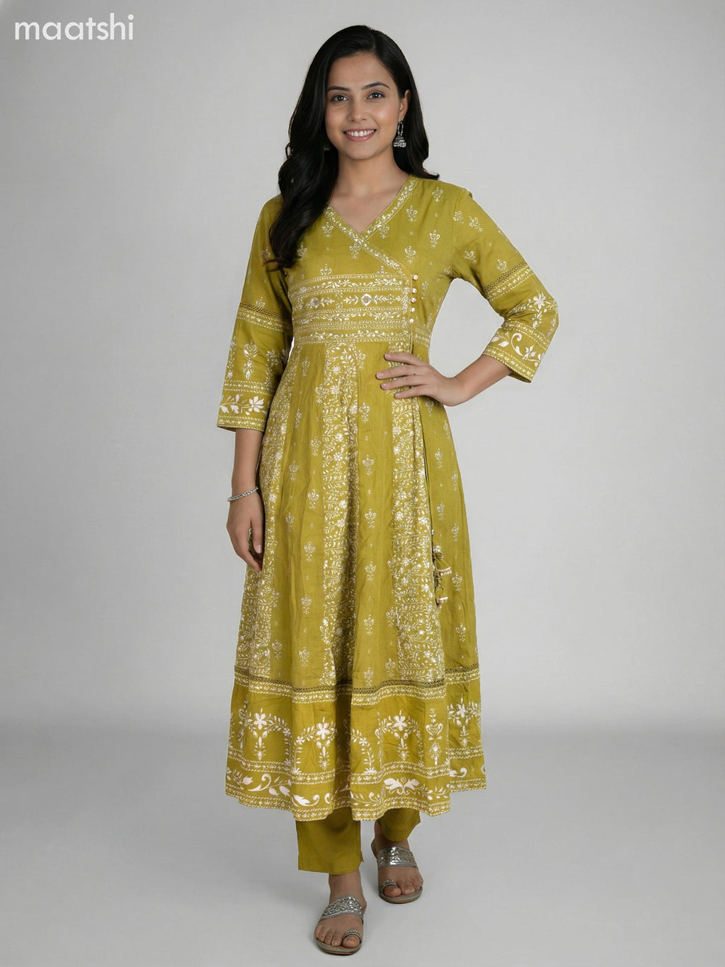 Light Green Cotton Printed Anarkali Suit