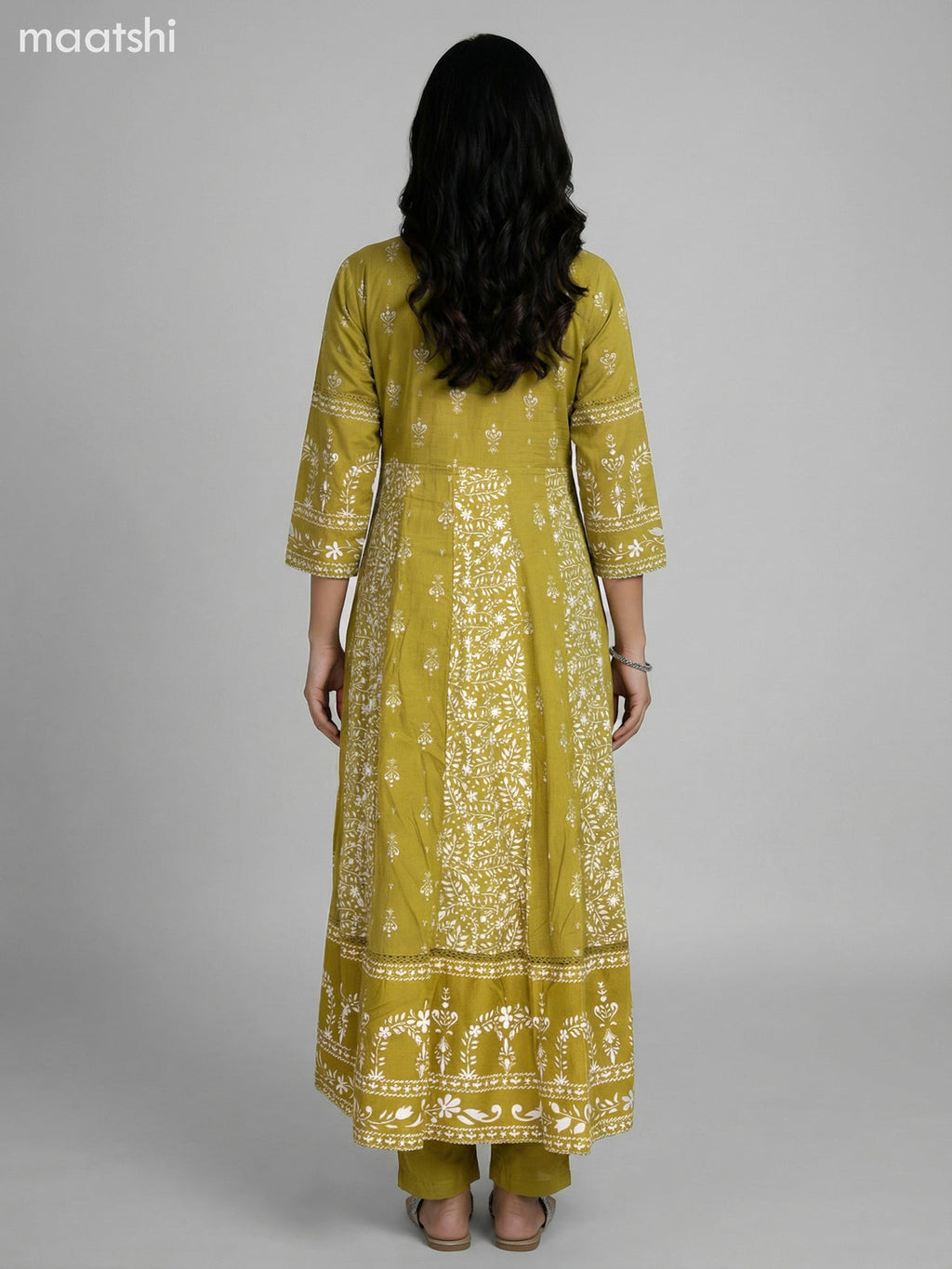 Light Green Cotton Printed Anarkali Suit