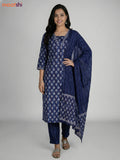 Blue Cotton Printed Straight Suit