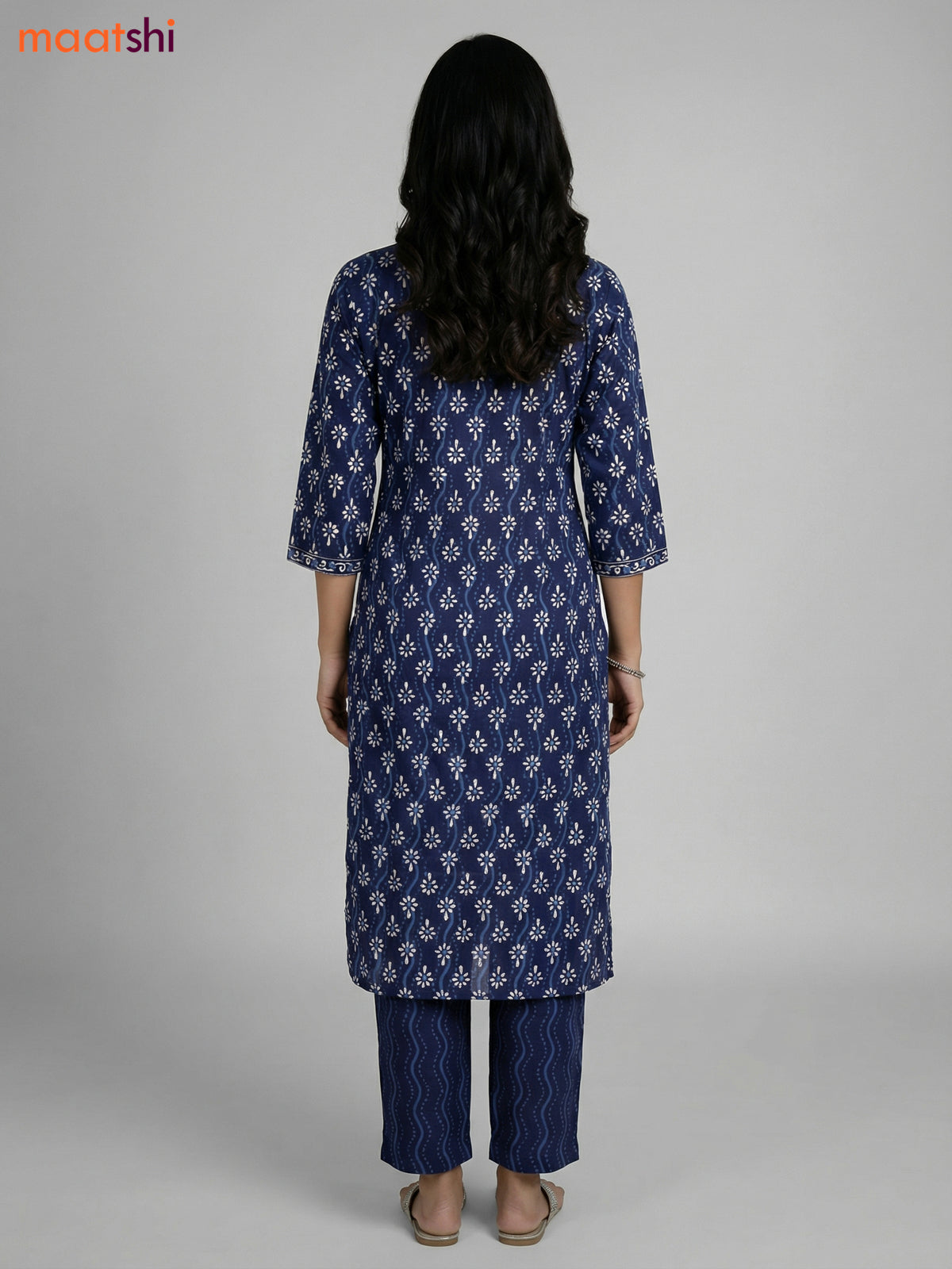 Blue Cotton Printed Straight Suit