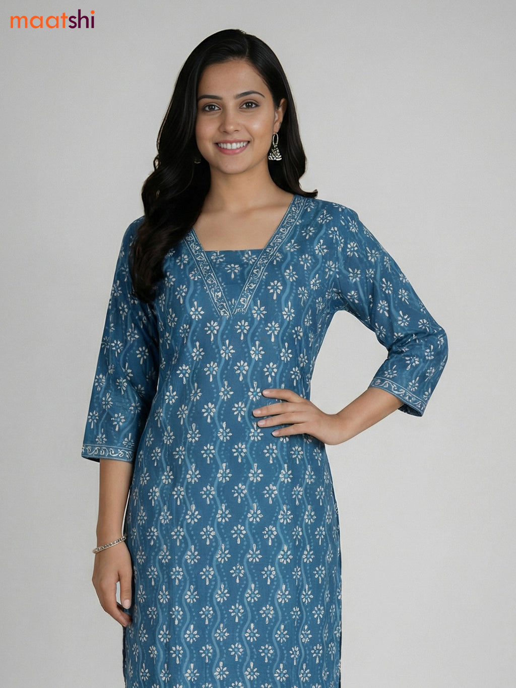 Blue Shade Cotton Printed Straight Suit
