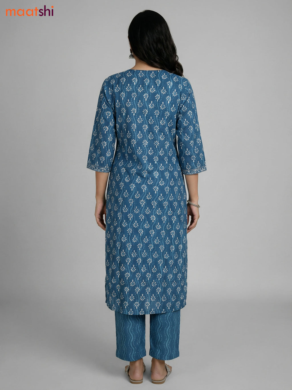 Blue Shade Cotton Printed Straight Suit
