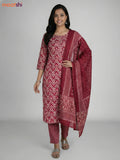 Maroon and Cream Cotton Printed Straight Suit