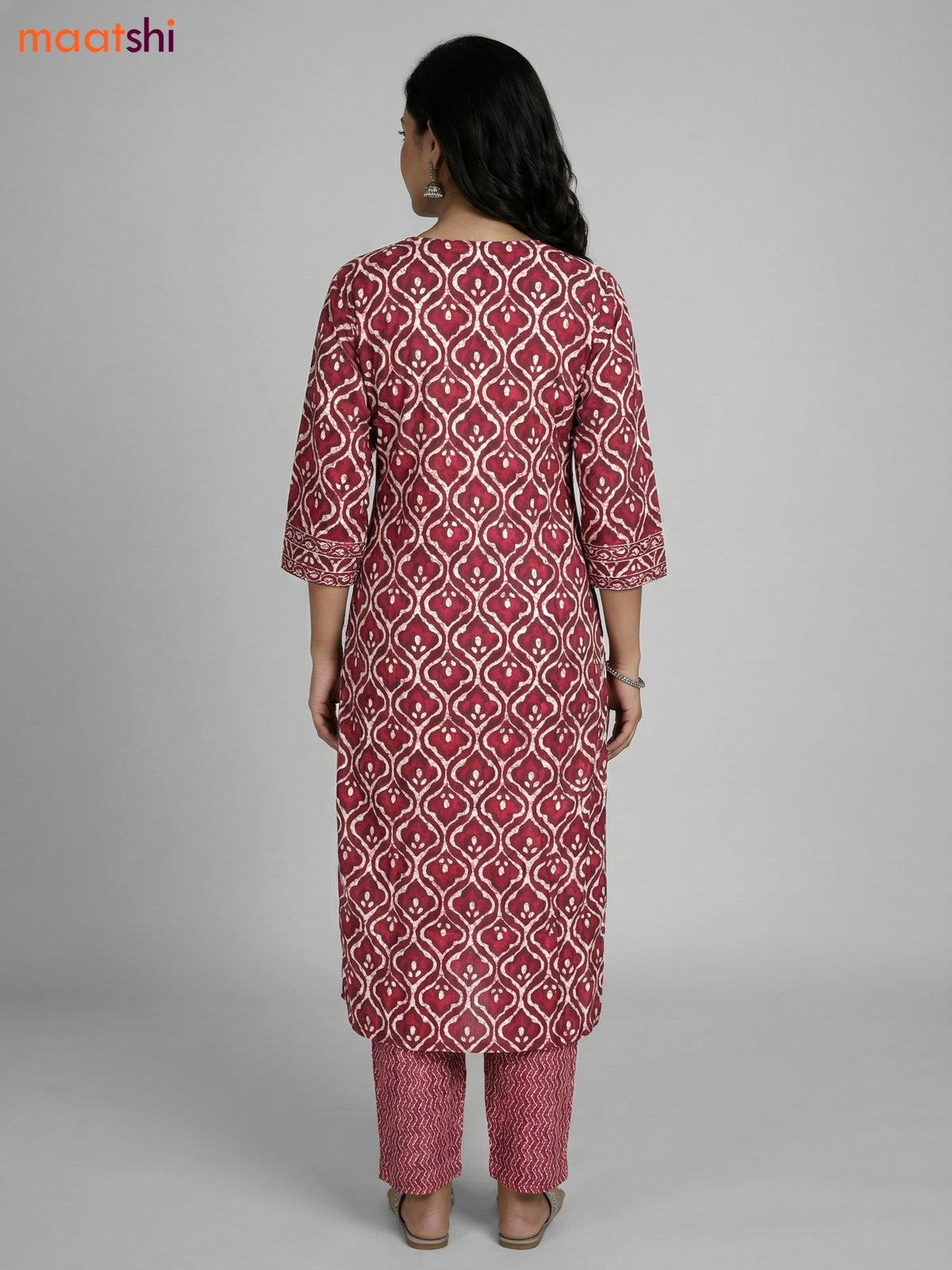 Maroon and Cream Cotton Printed Straight Suit