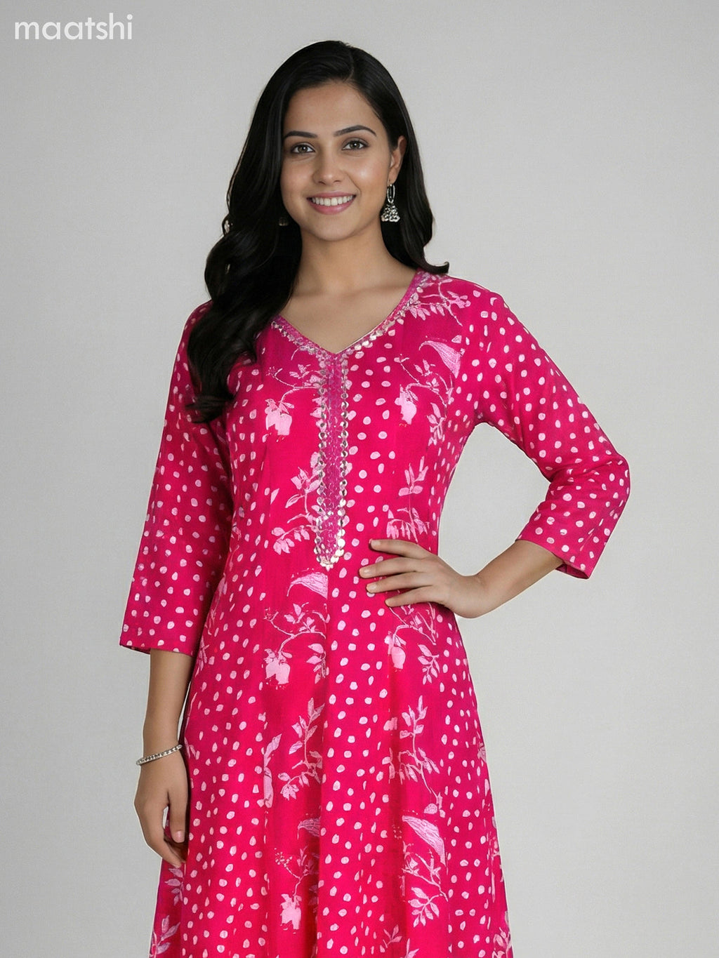 Pink Cotton Printed Anarkali Suit