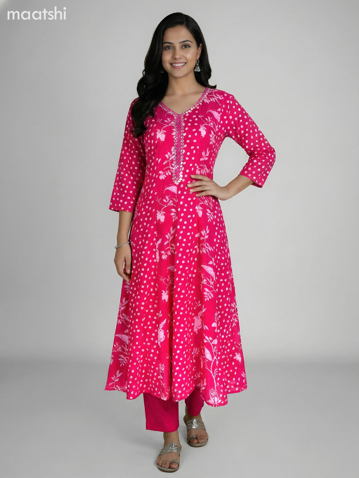Pink Cotton Printed Anarkali Suit