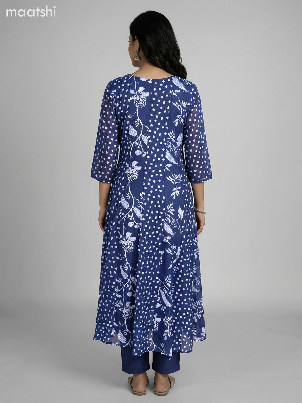 Navy Blue Cotton Printed Anarkali Suit