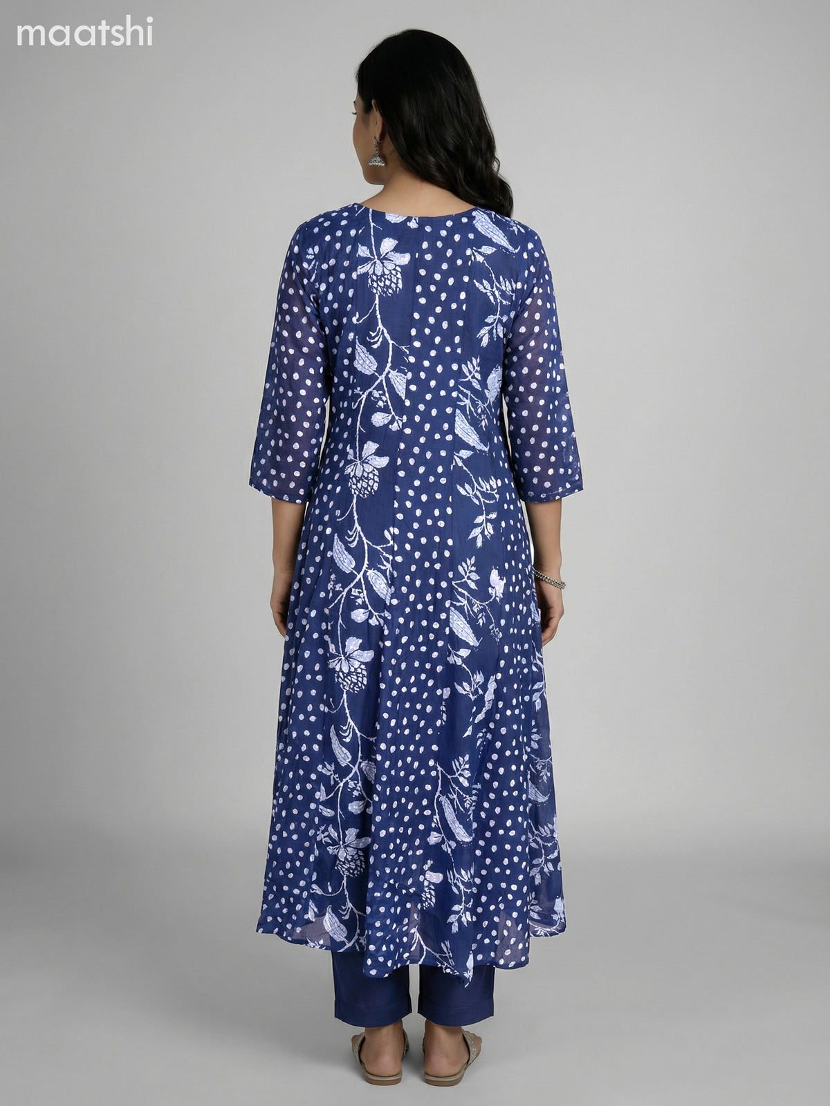 Navy Blue Cotton Printed Anarkali Suit