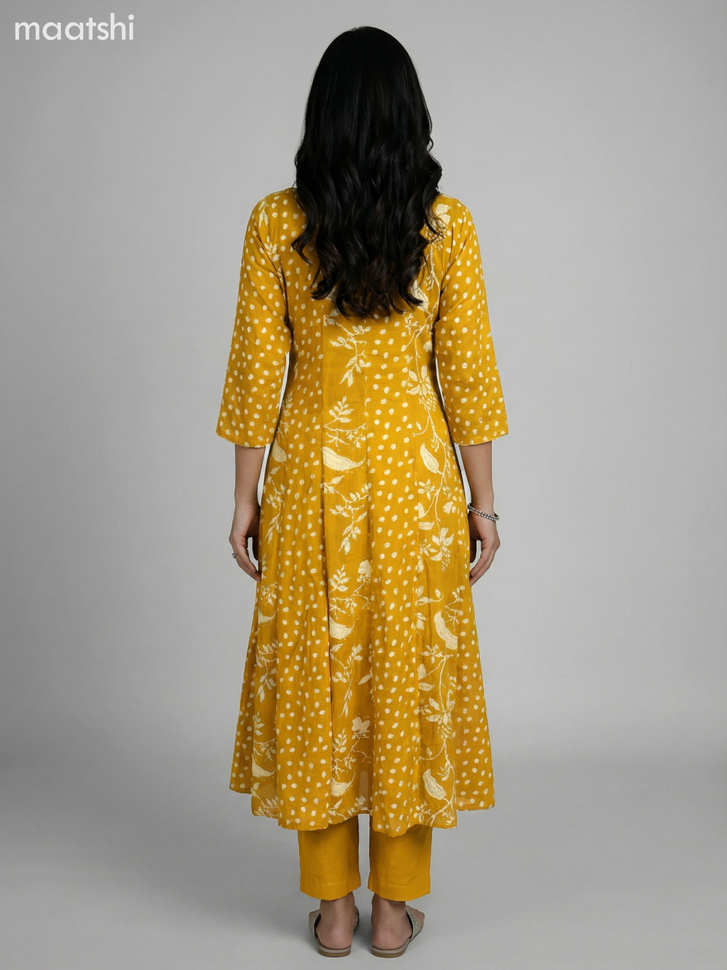 Mustard Shade Cotton Printed Anarkali Suit