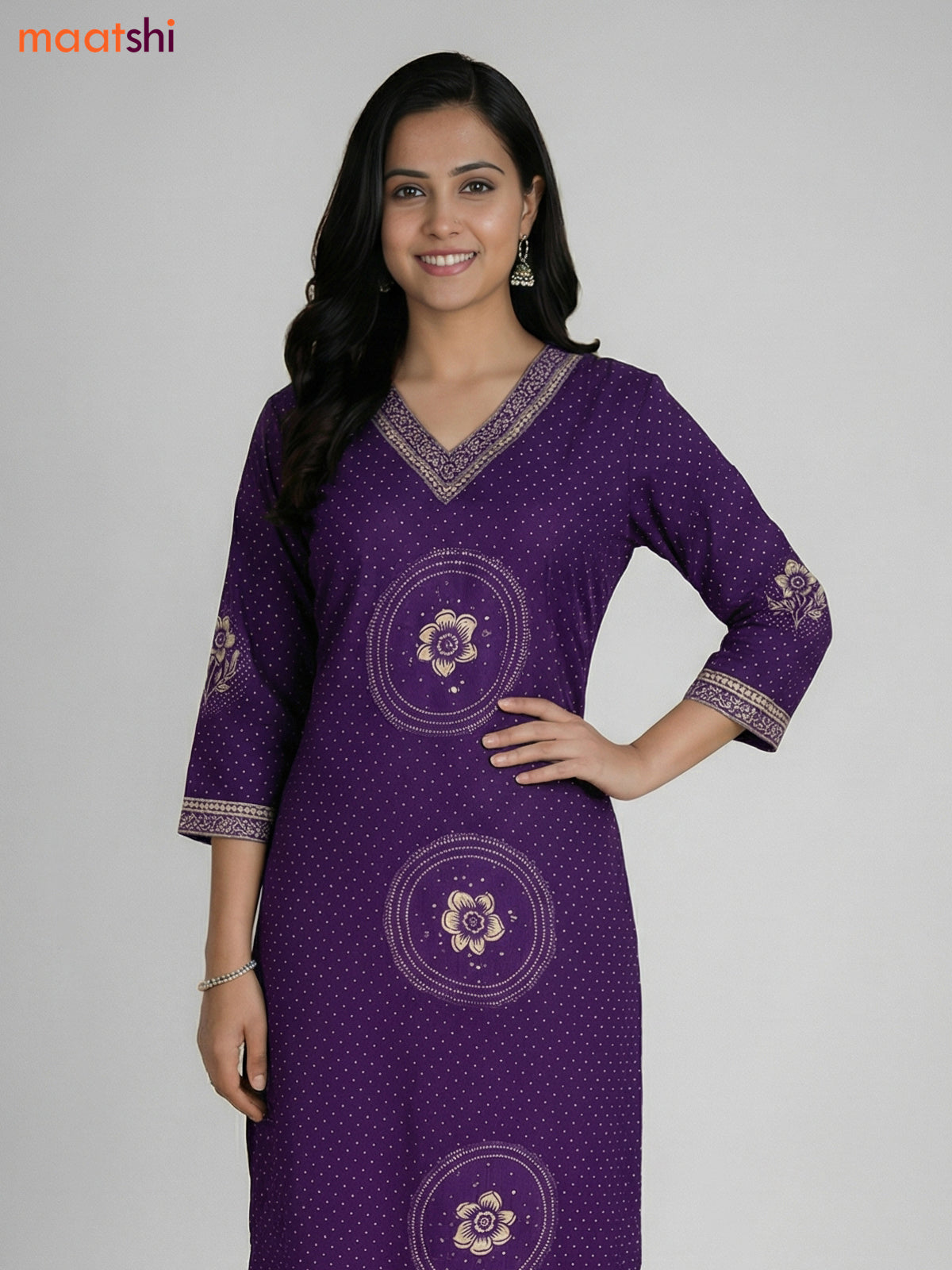 Violet Cotton Printed Straight Suit
