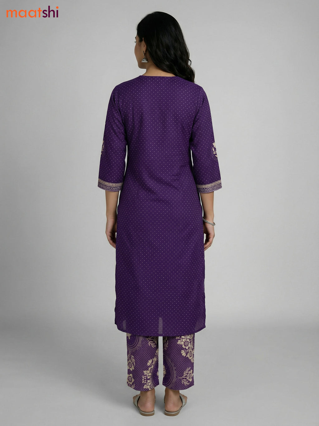 Violet Cotton Printed Straight Suit