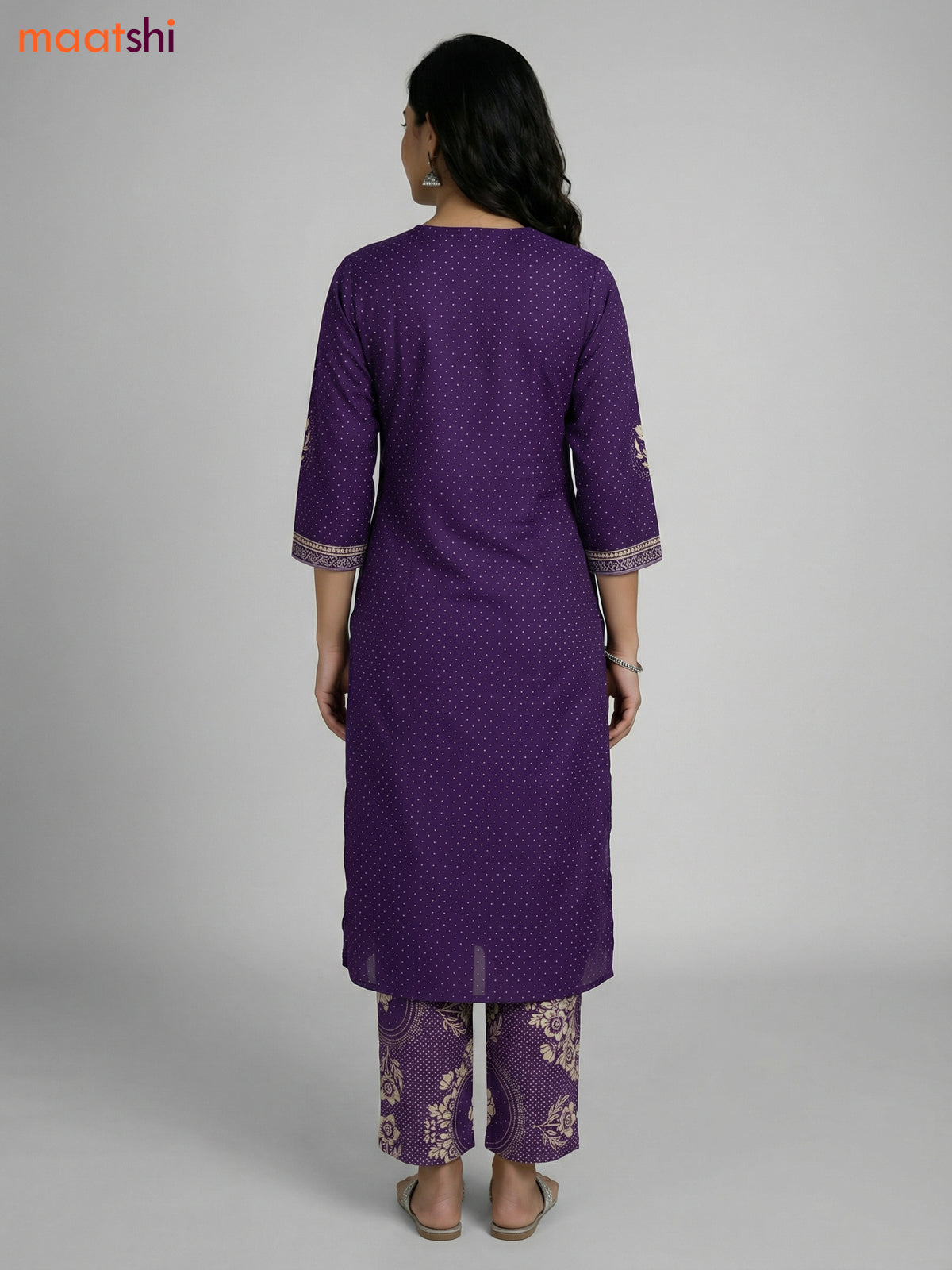 Violet Cotton Printed Straight Suit