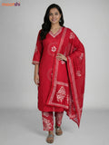 Maroon Cotton Printed Straight Suit