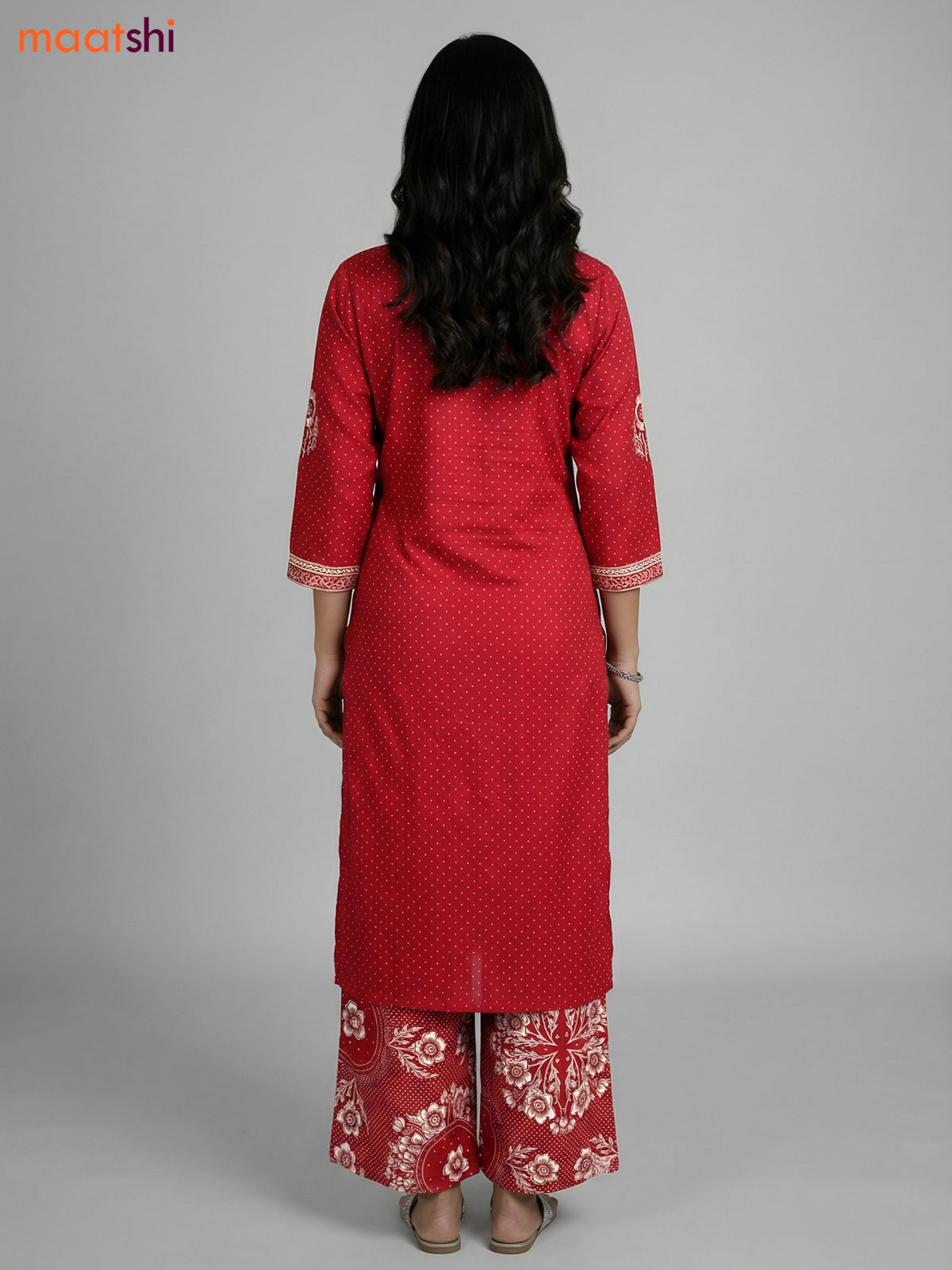 Maroon Cotton Printed Straight Suit