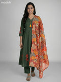 Green Cotton Kalamkari Patch Work Anarkali Suit