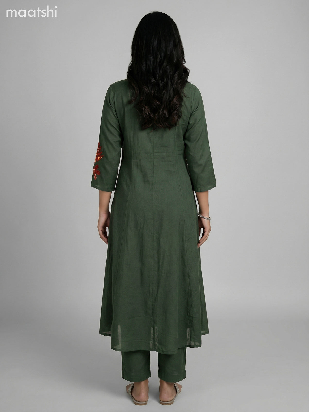 Green Cotton Kalamkari Patch Work Anarkali Suit