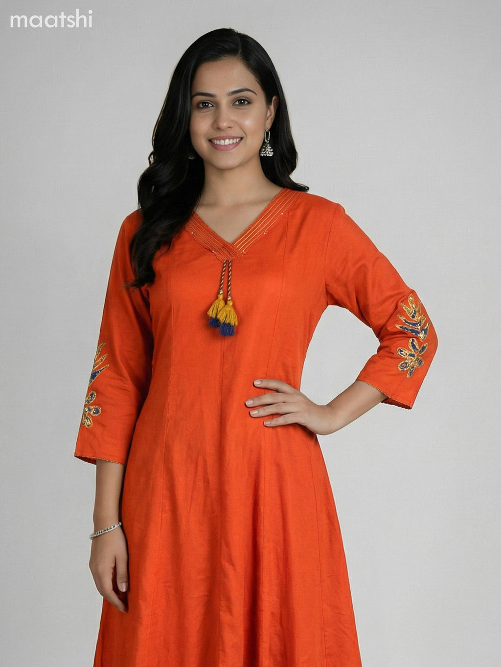 Rust Shade Cotton Kalamkari Patch Work Anarkali Suit