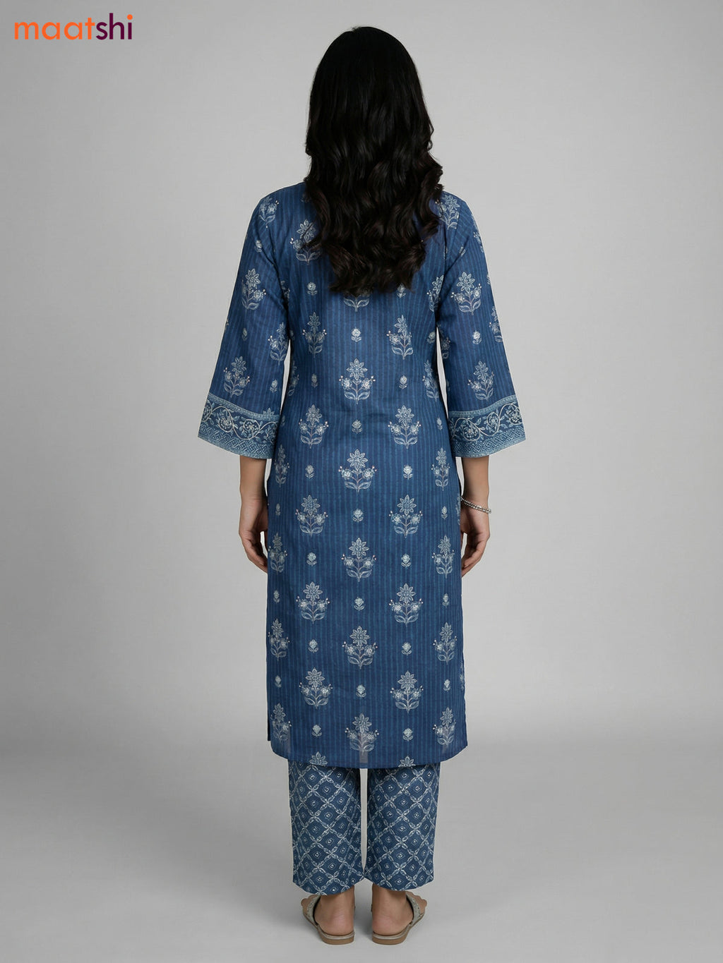 Blue Cotton Printed Straight Suit