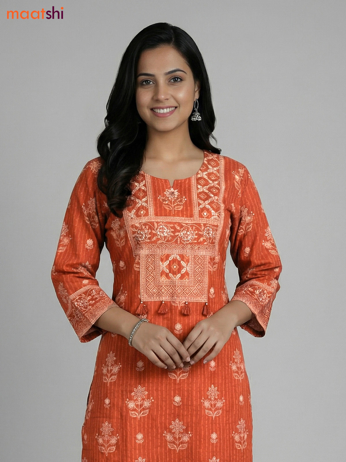 Rustic Orange Cotton Printed Straight Suit
