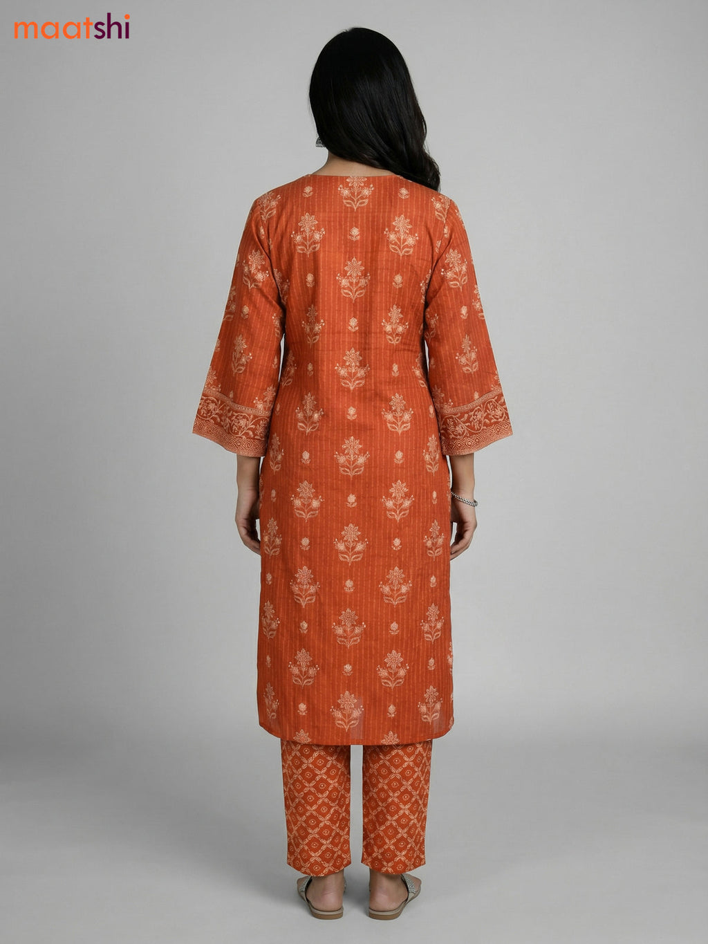 Rustic Orange Cotton Printed Straight Suit
