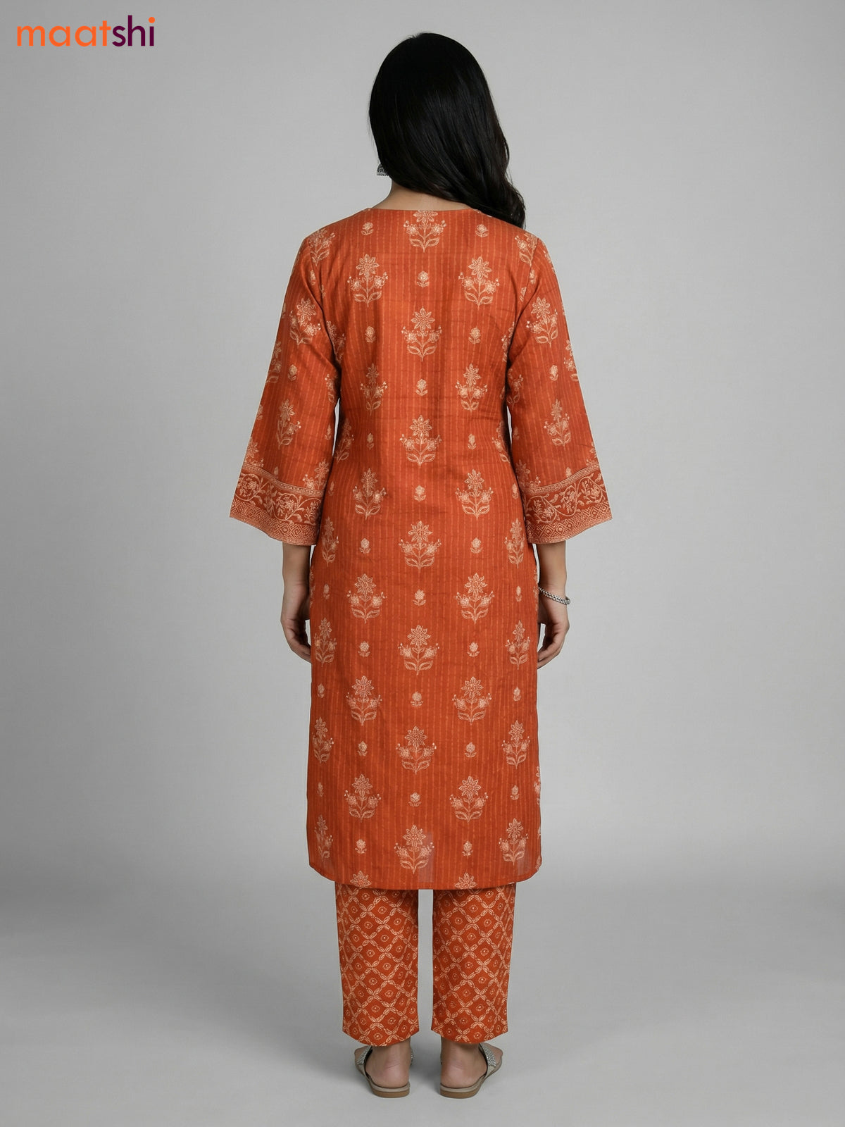 Rustic Orange Cotton Printed Straight Suit