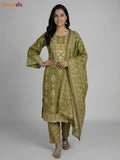 Green Shade Cotton Printed Straight Suit