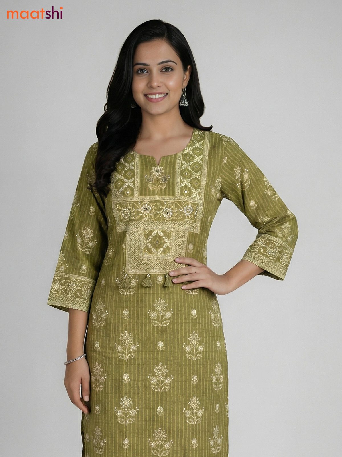 Green Shade Cotton Printed Straight Suit