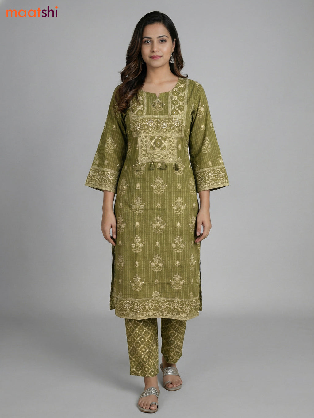 Green Shade Cotton Printed Straight Suit