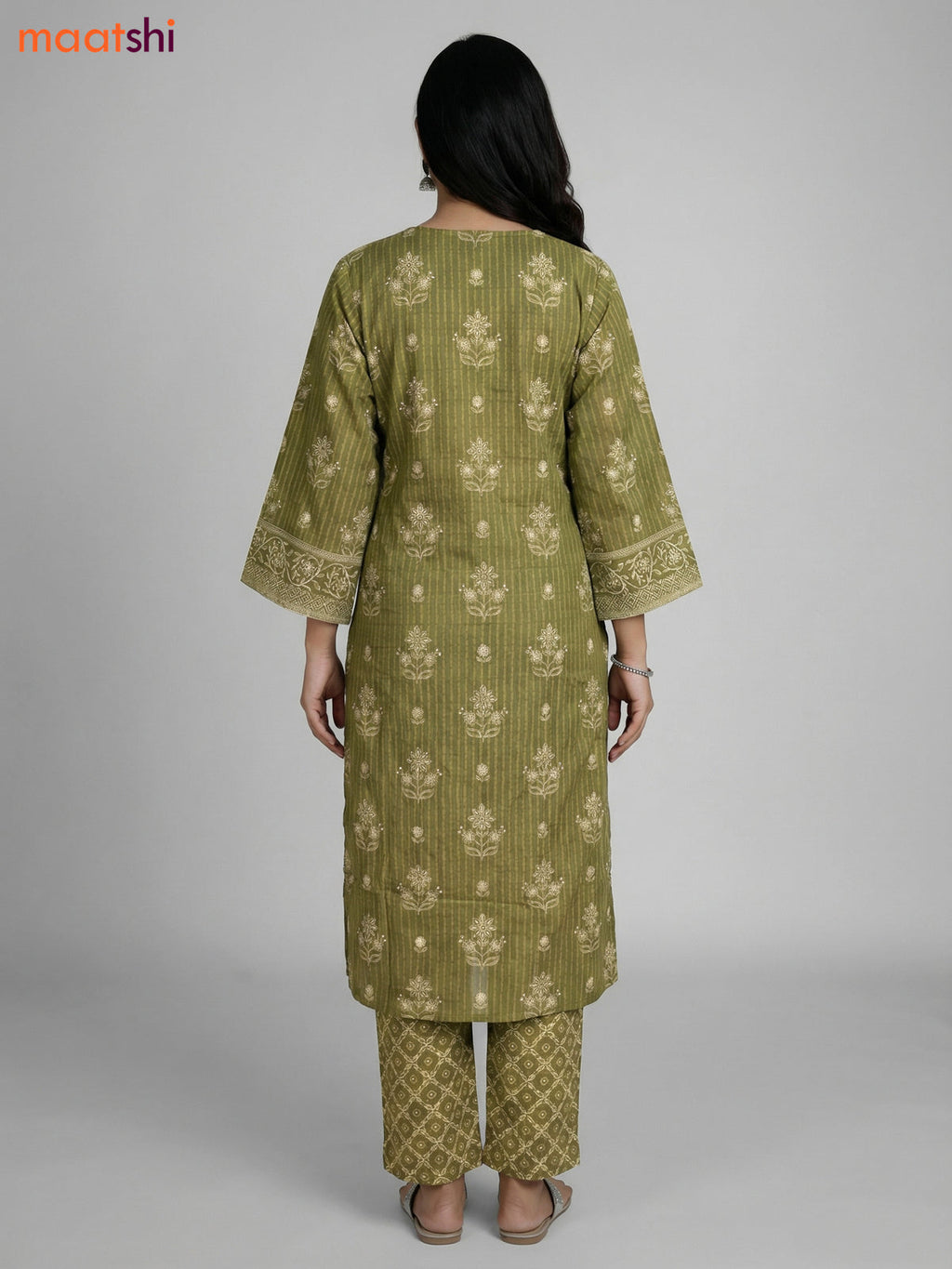 Green Shade Cotton Printed Straight Suit
