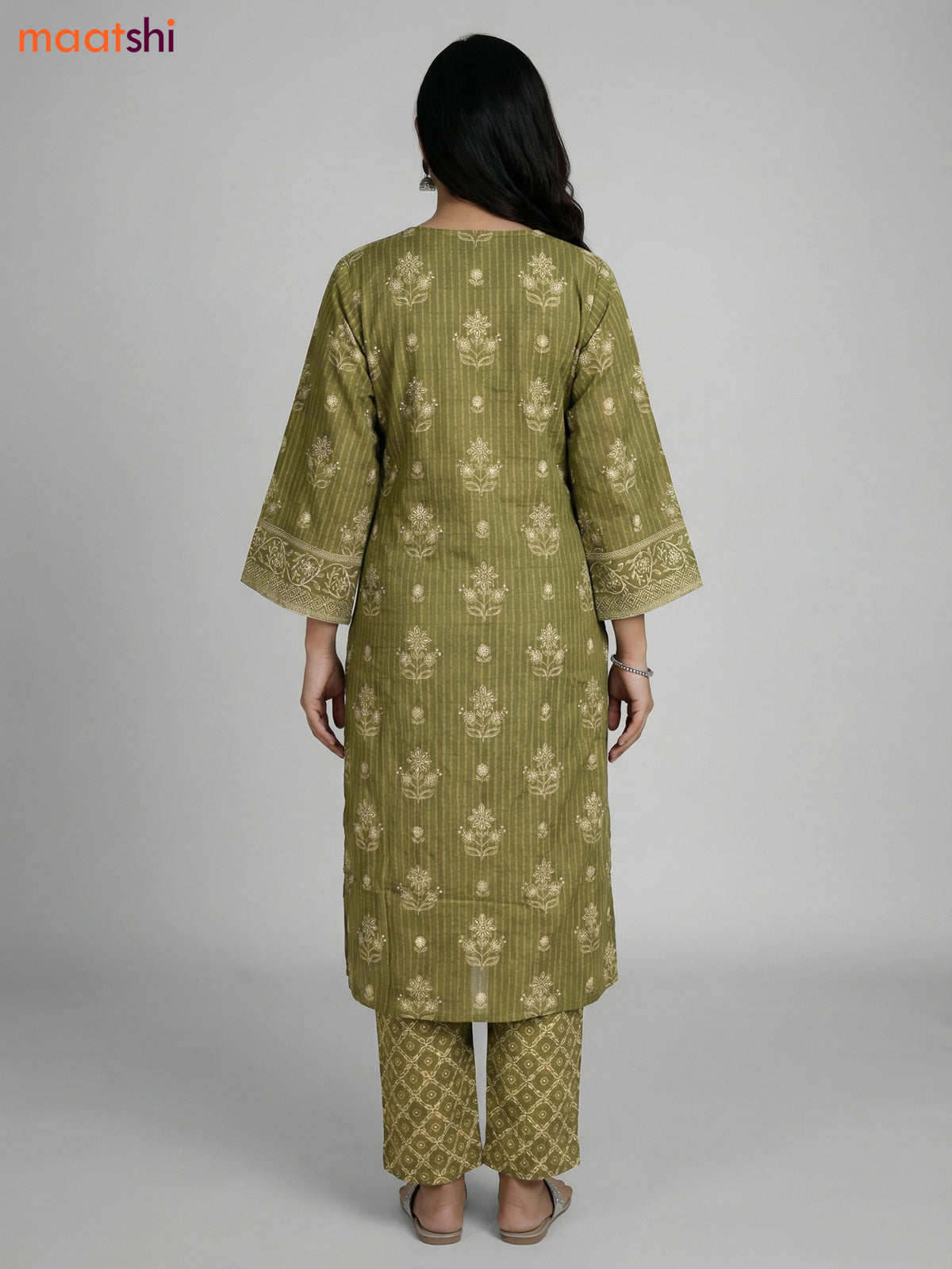 Green Shade Cotton Printed Straight Suit