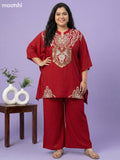 Kumkum Red Cotton Embroidery Work Kaftan Dress