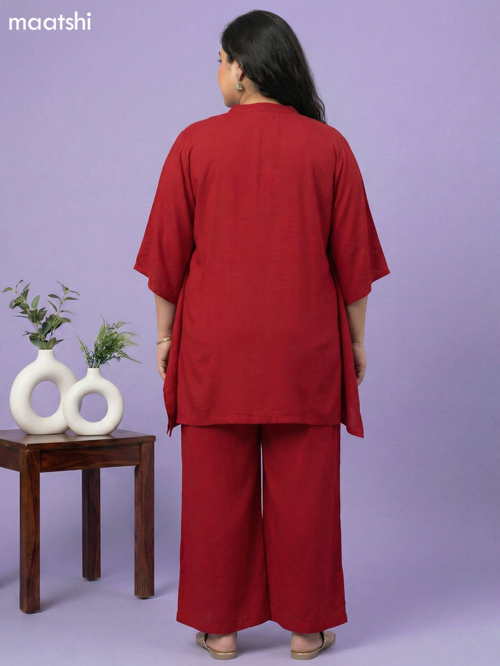 Kumkum Red Cotton Embroidery Work Kaftan Dress