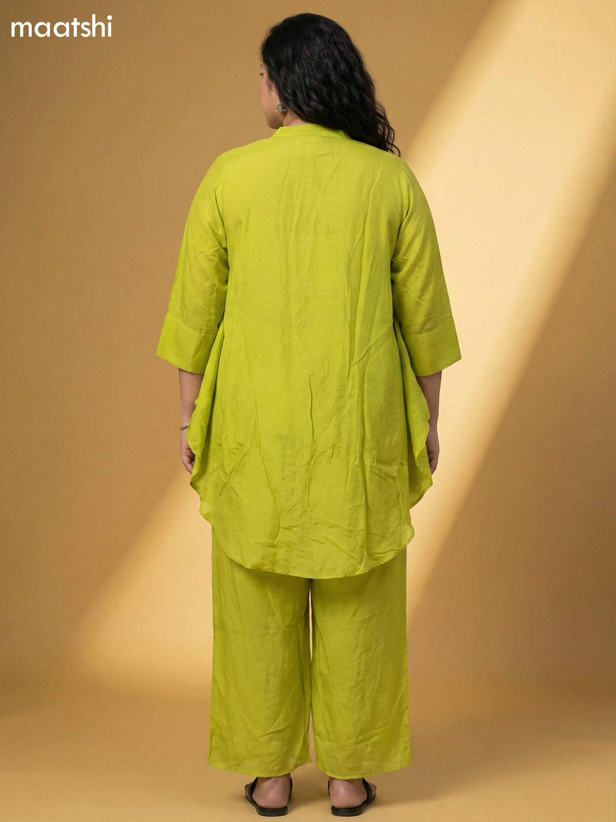 Lime Green Crepe Silk Printed Kaftan Dress