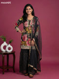 Black Crepe Silk Floral Printed Short Straight Suit