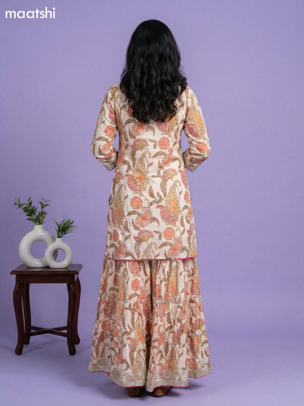 Cream Muslin Printed Short Straight Suit