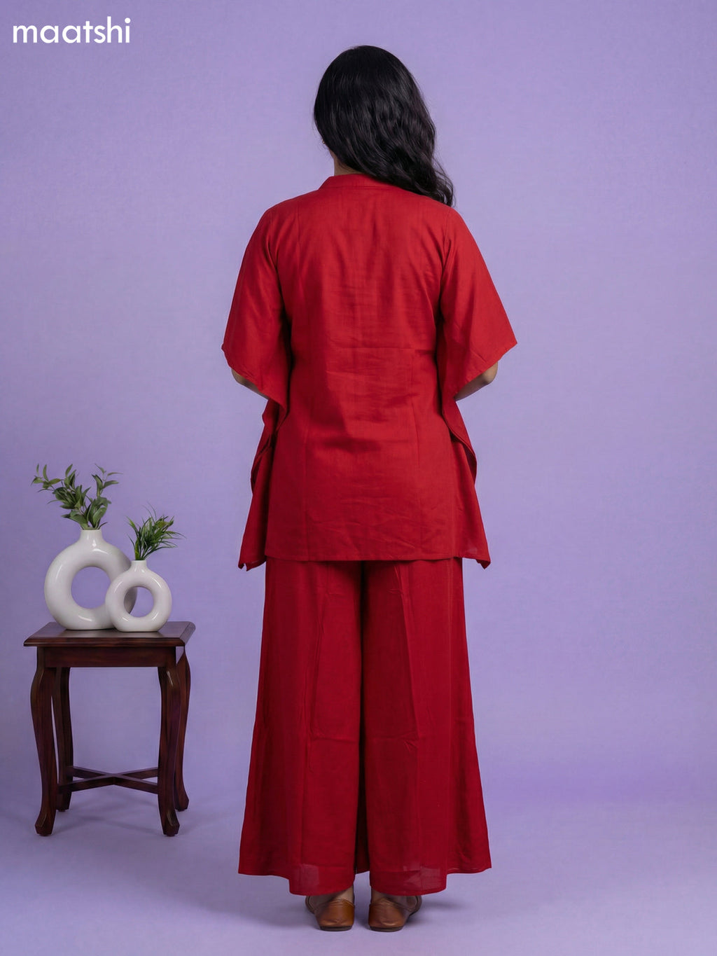 Kumkum Red Cotton Embroidery Work Kaftan Dress