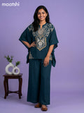 Peacock Green Cotton Embroidery Work Kaftan Dress