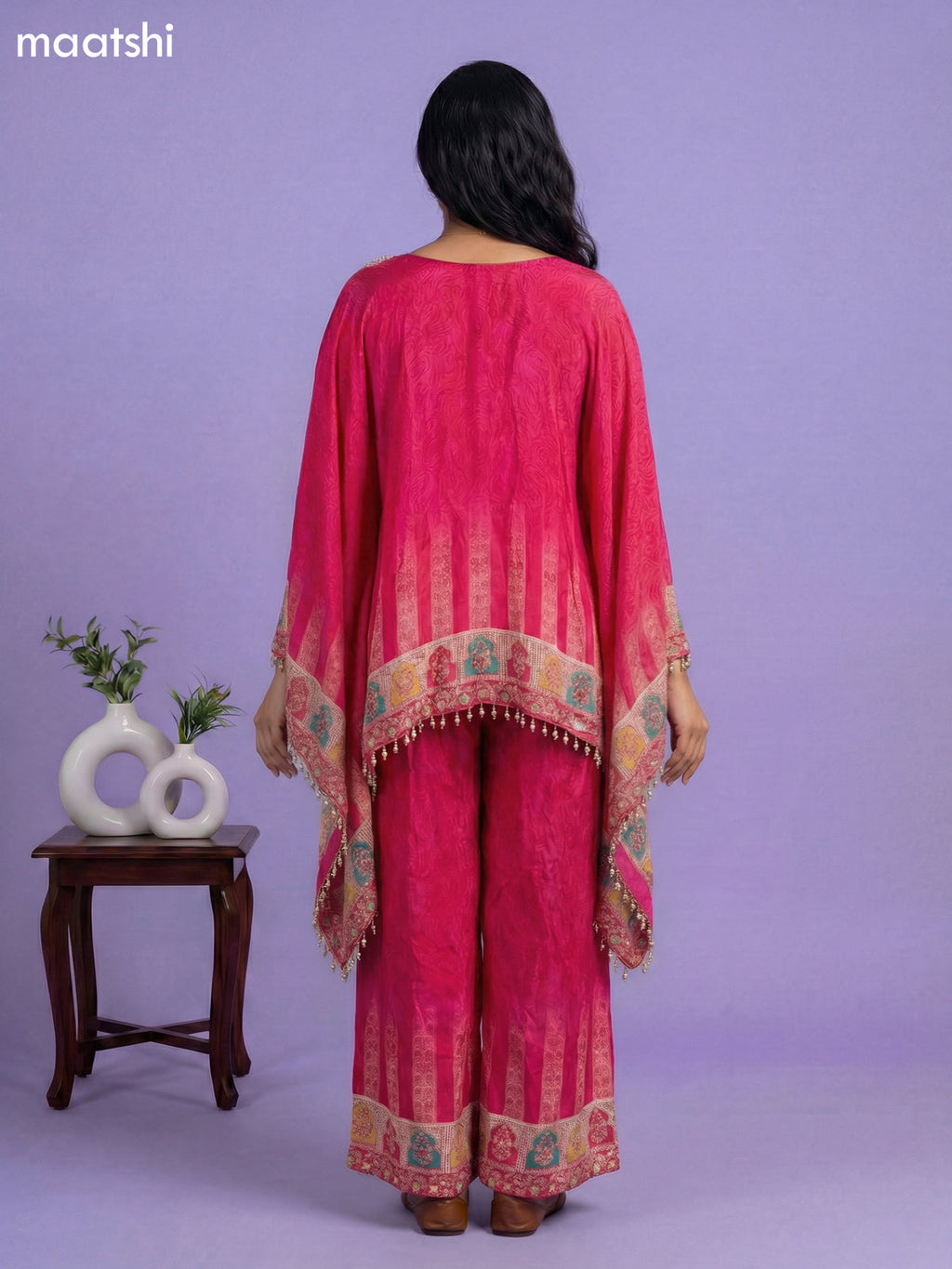 Candy Pink Crepe Silk Printed Kaftan Dress