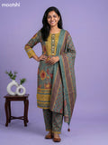 Pastel Green Cotton Floral Printed & Lace Work Straight Suit