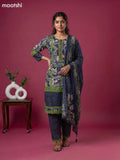 Navy Blue Cotton Printed & Lace Work Straight Suit